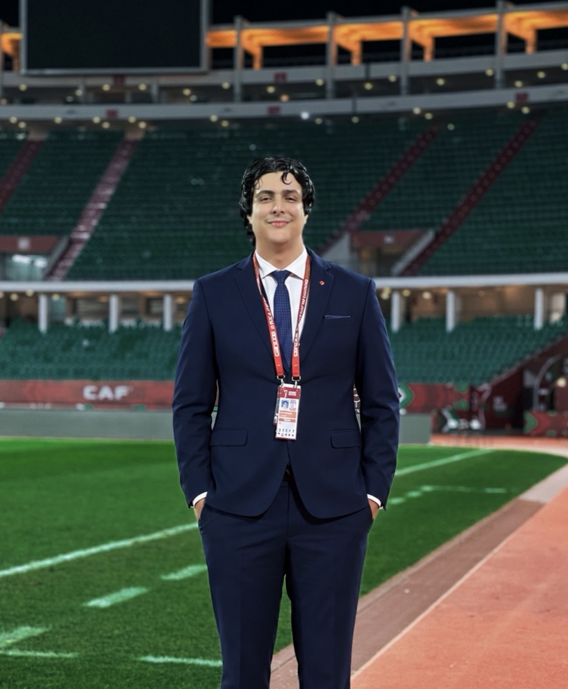 Abderrahim Baalla, founder of Sports Innovation Lab, on the pitch of a football stadium